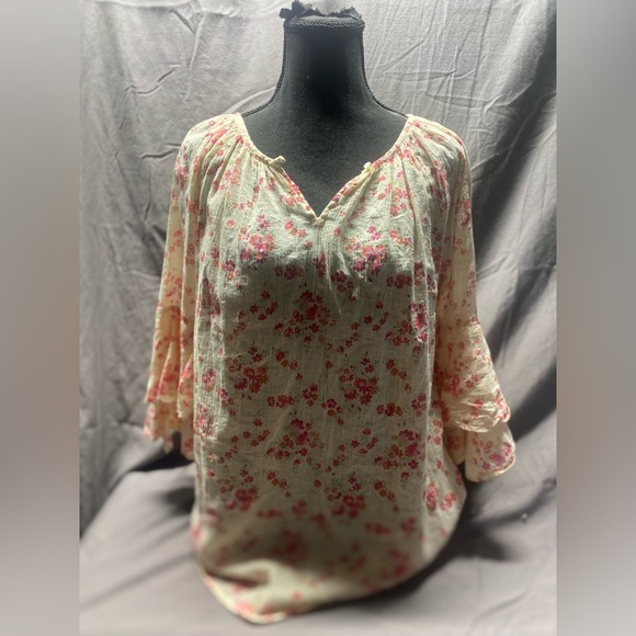 Chaps Print Ruffle bell Sleeve Peasant Top sz s - Picture 3 of 8